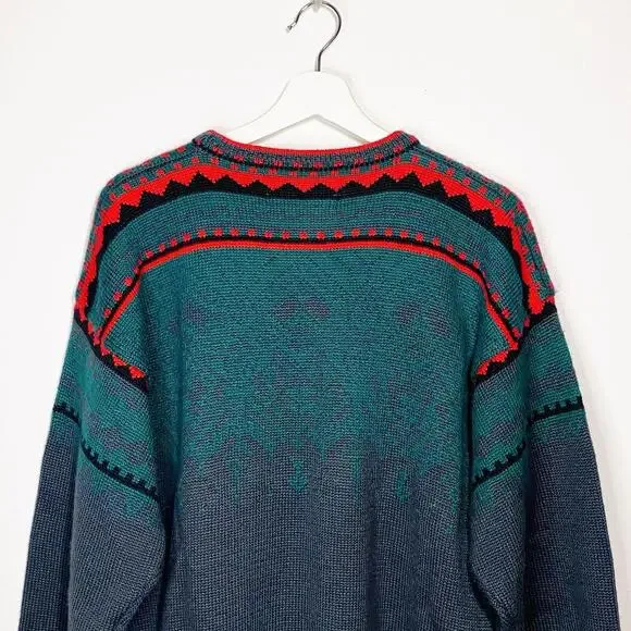 Vintage Obermeyer Sweater Ski Wool Blend Size Men’s Medium Christmas Green Red - Picture 2 of 4